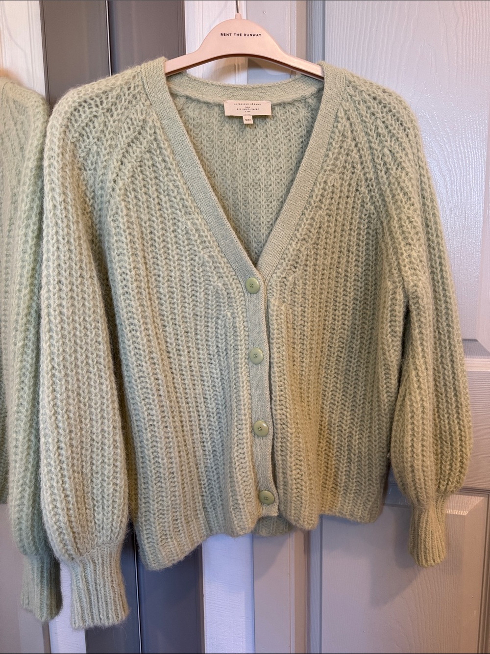 Sézane Mint Green Chunky V-Neck Button Cardigan